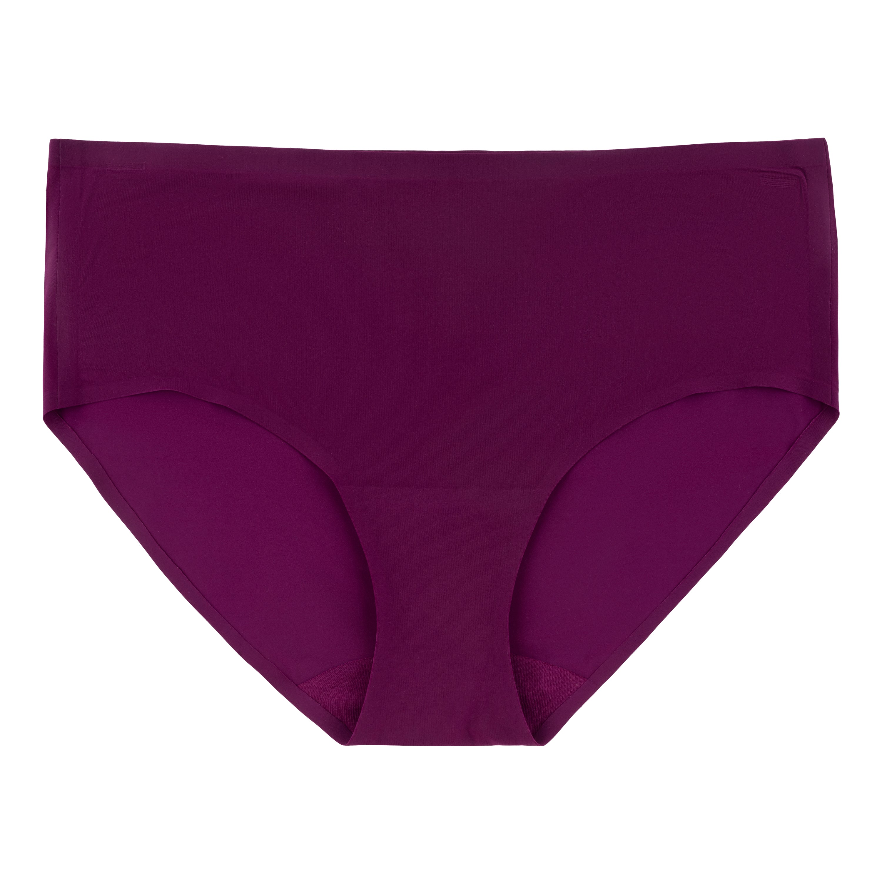 Model wearing the plum No-Brainer Brief against a white background