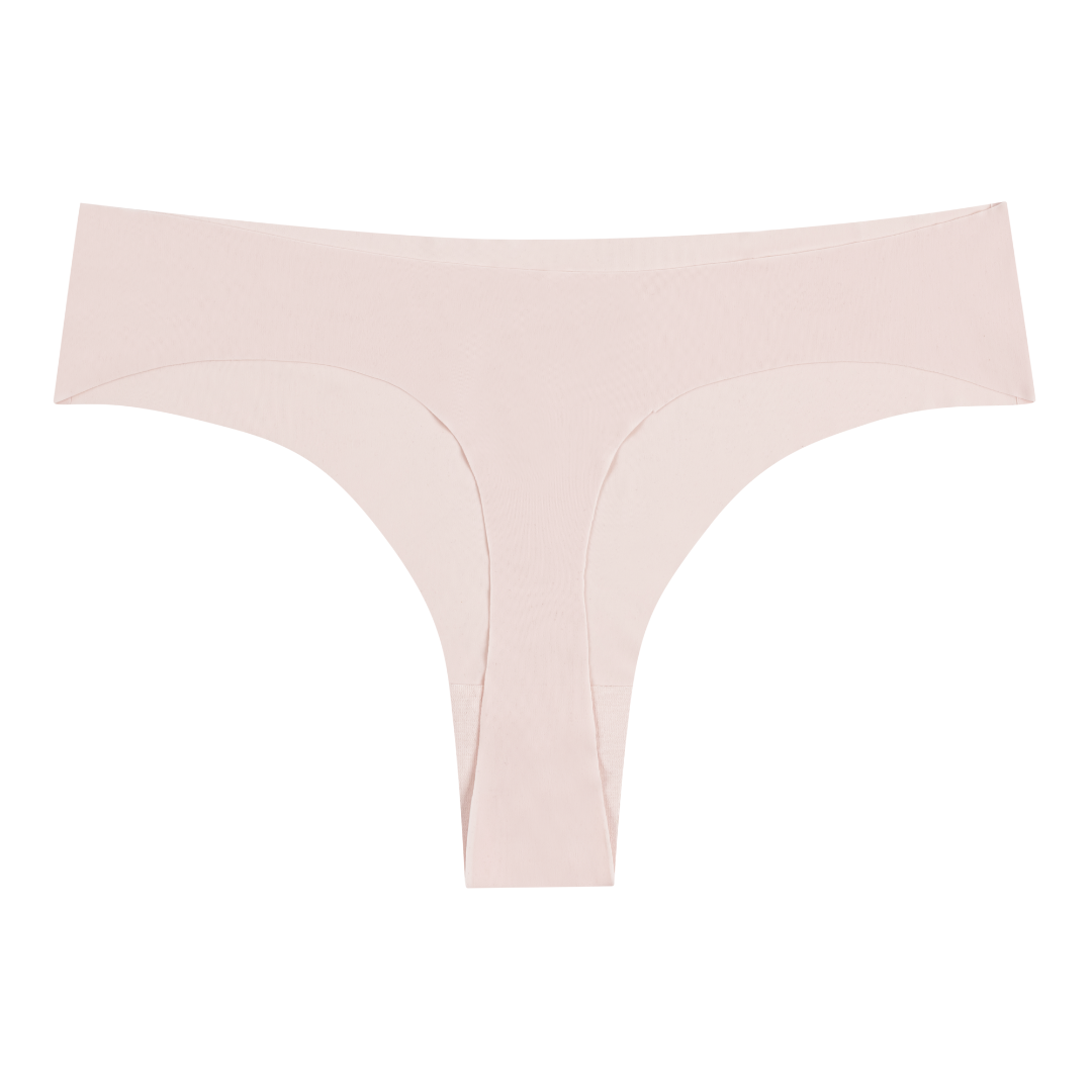 A rose quartz soft seamless thong underwear on white background.