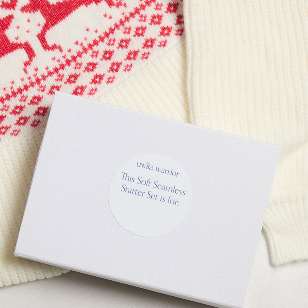Flay Lay of Soft Seamless gift box on holiday sweater
