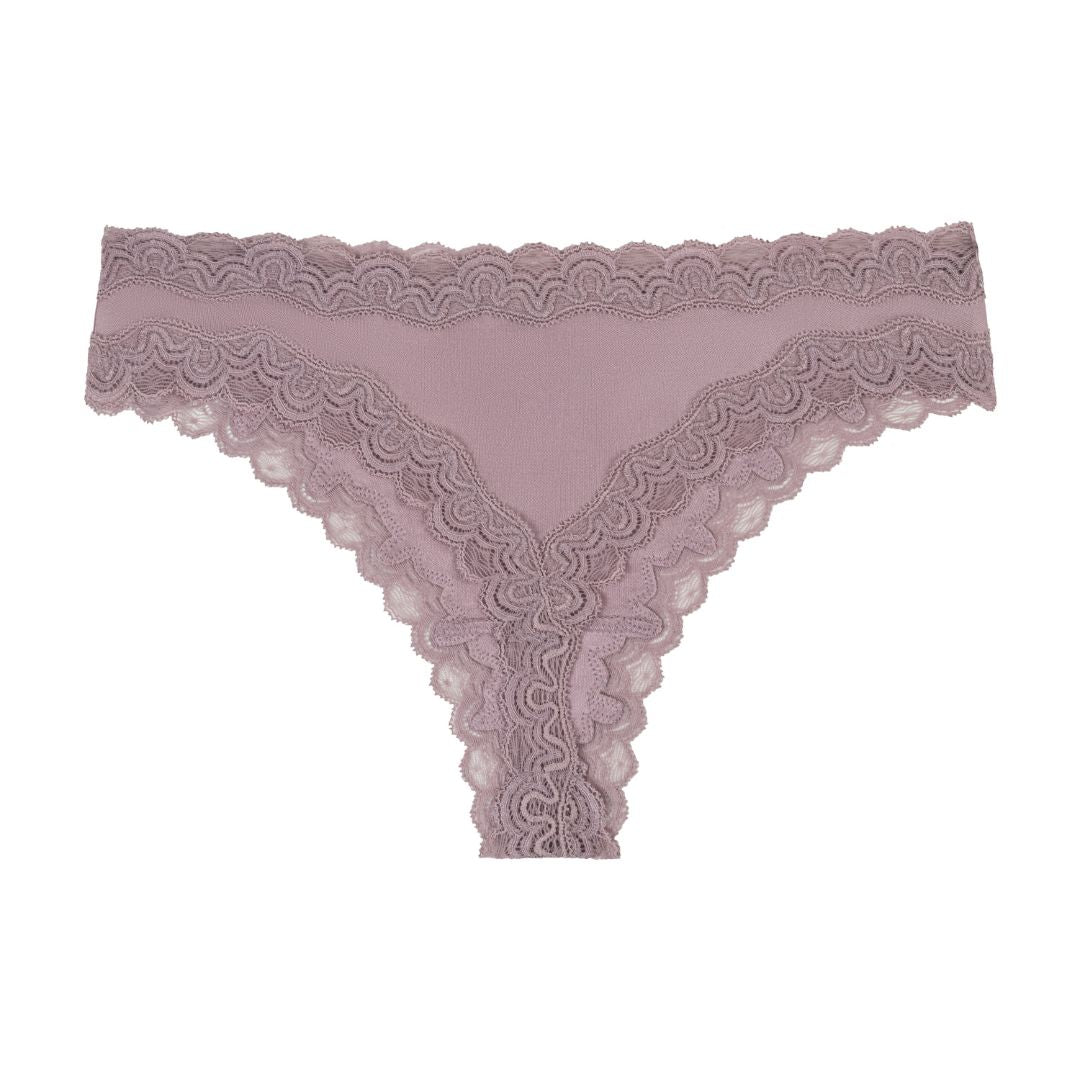 Still life of Uwila Warrior Soft Silks Thong Underwear in Nirvana on White Background
