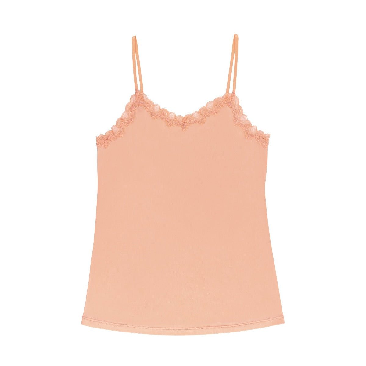 Still life of Uwila Warrior Soft Silks Camisole in Papaya Punch on White Background