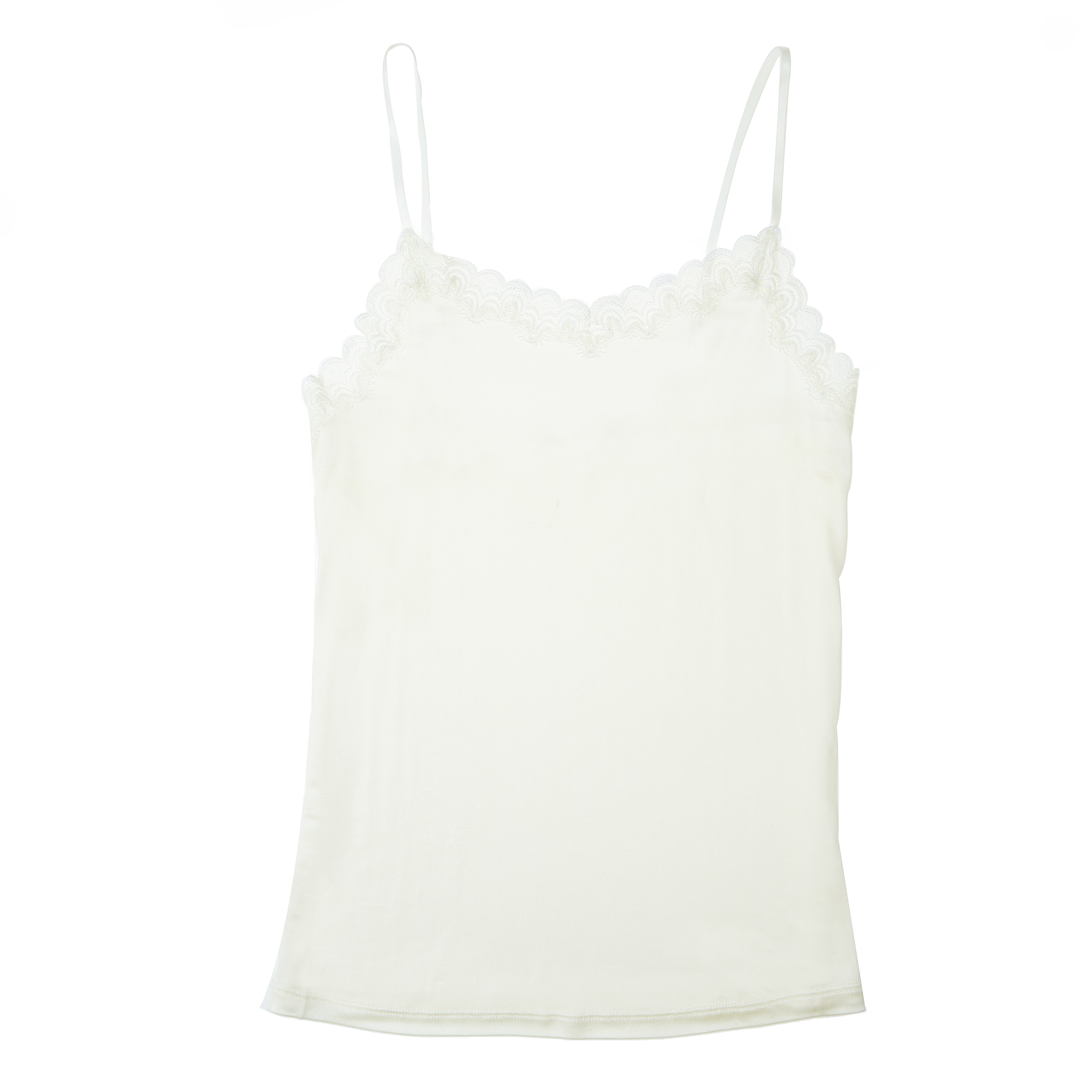 Still life of Uwila Warrior Soft Silks Camisole in Winter White on White Background