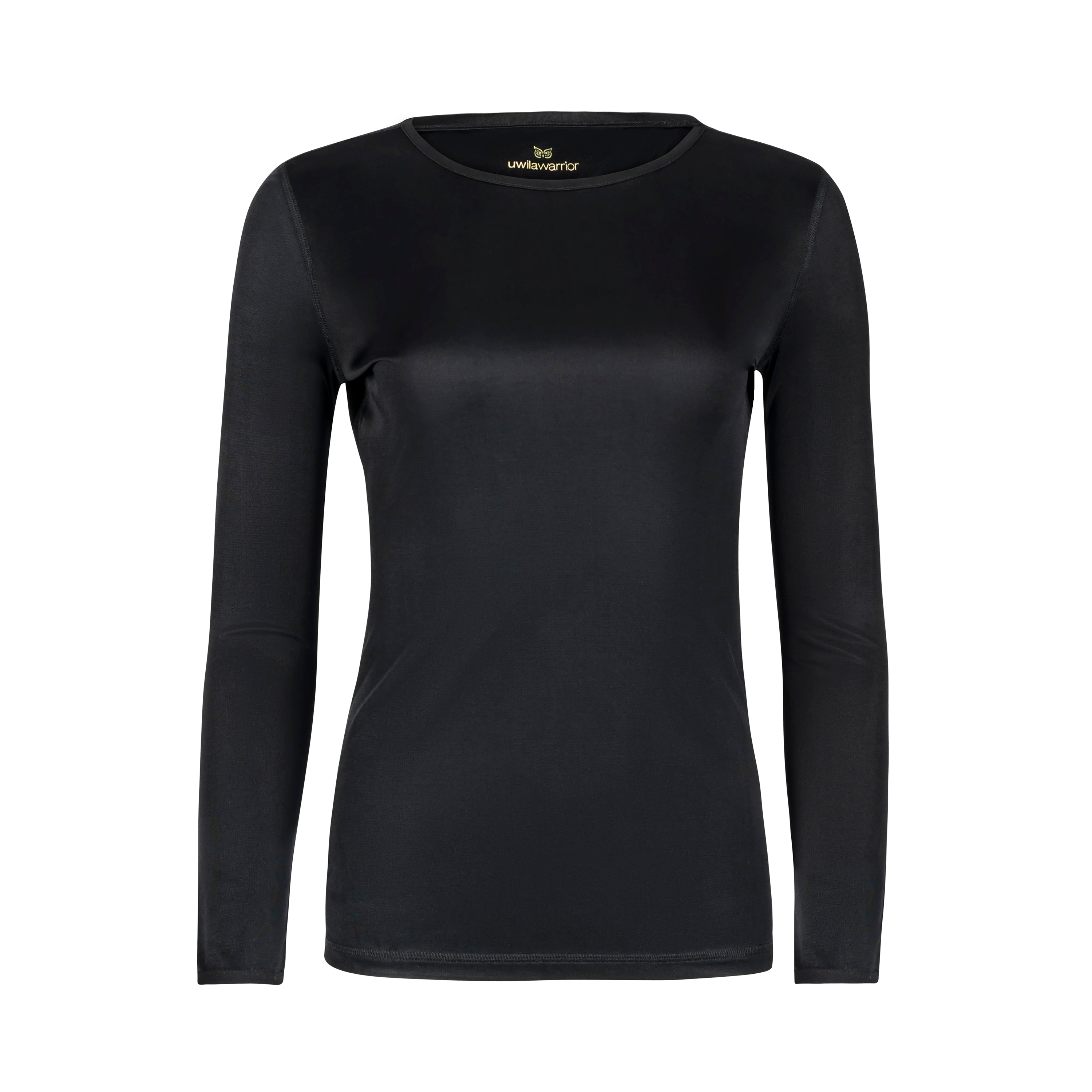 A long-sleeve Tap Shoe Black base layer T-shirt by Uwila Warrior, shown in a against a white background.