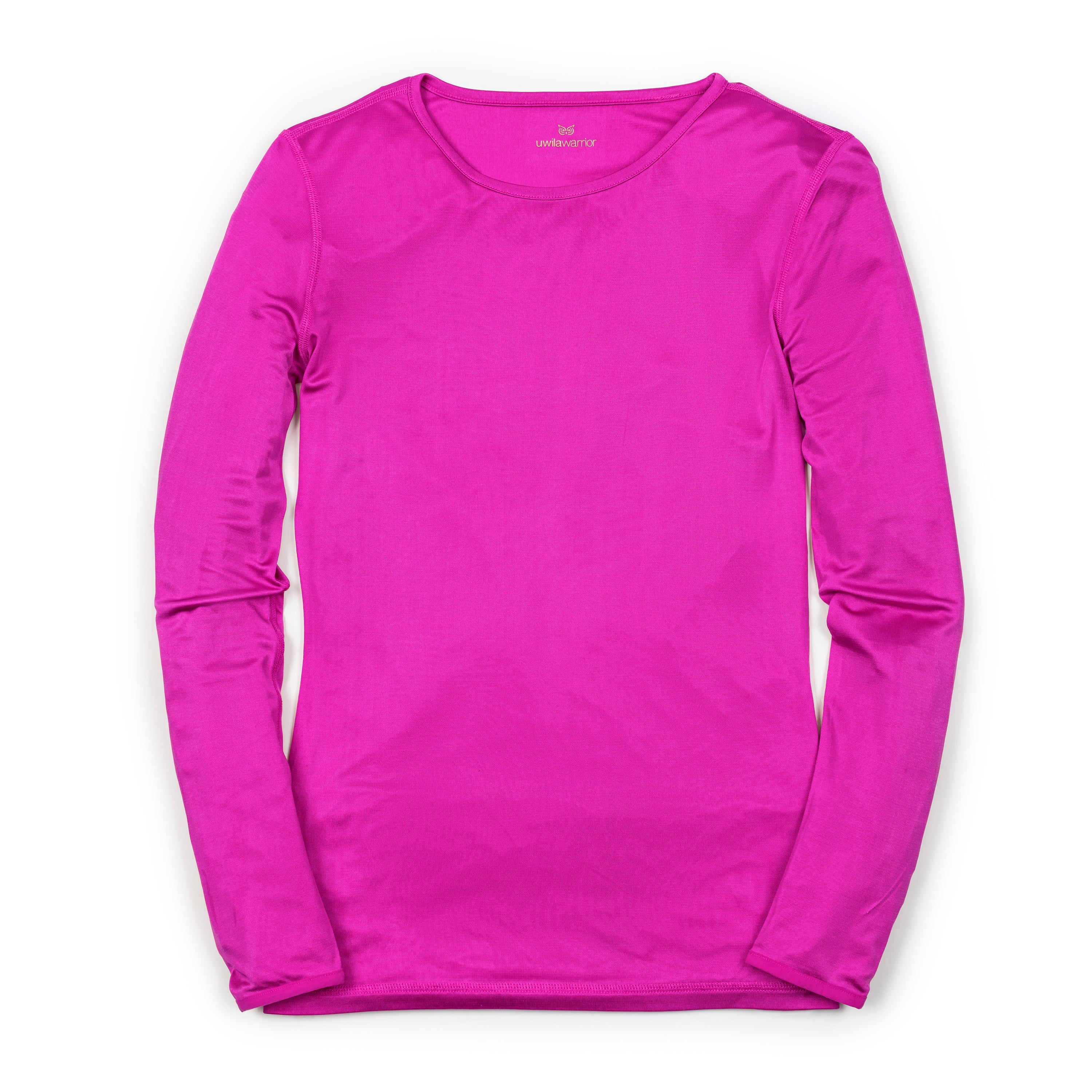 A long-sleeve Hot Pink base layer T-shirt by Uwila Warrior, shown against a white background.