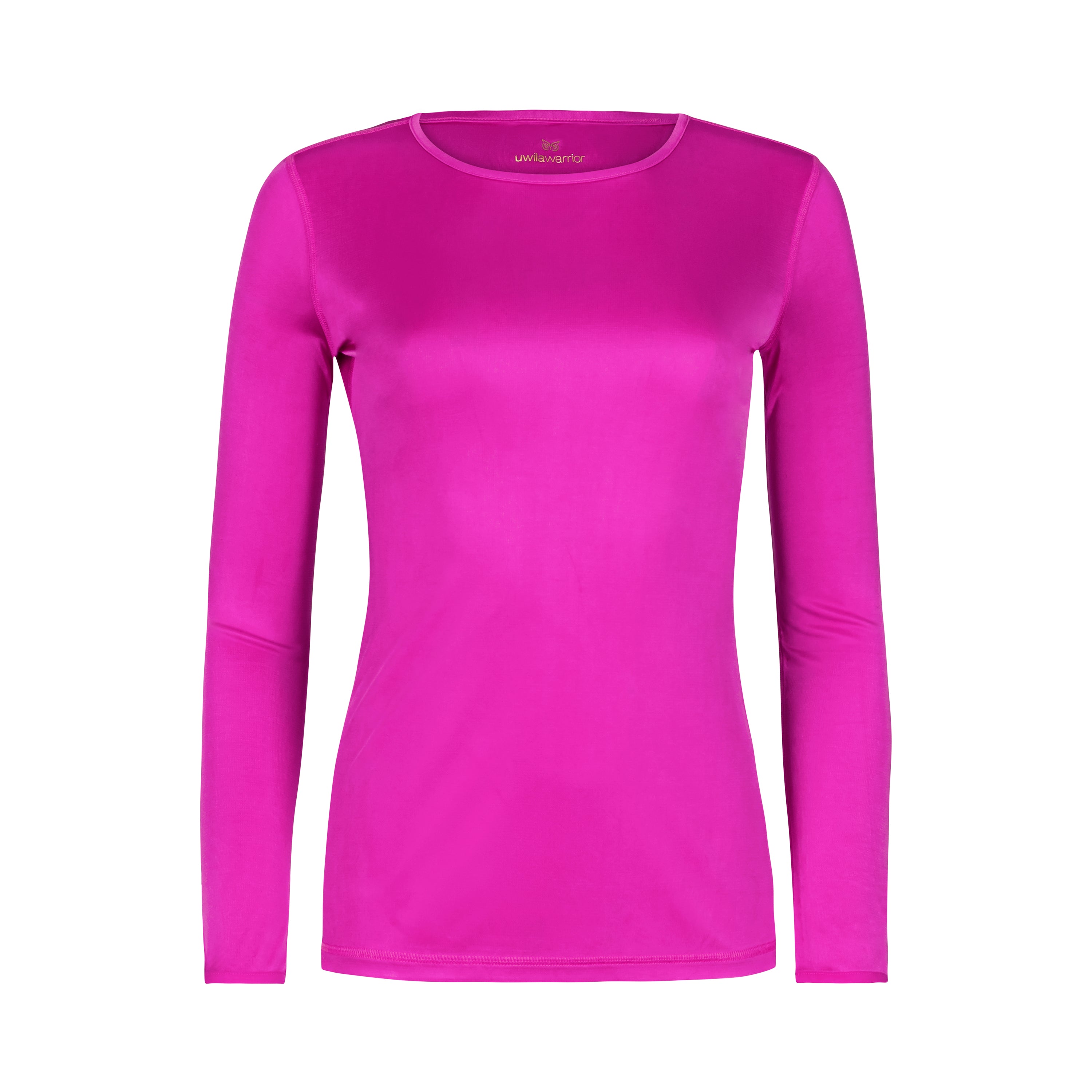 A long-sleeve Hot Pink base layer T-shirt by Uwila Warrior, shown against a white background.