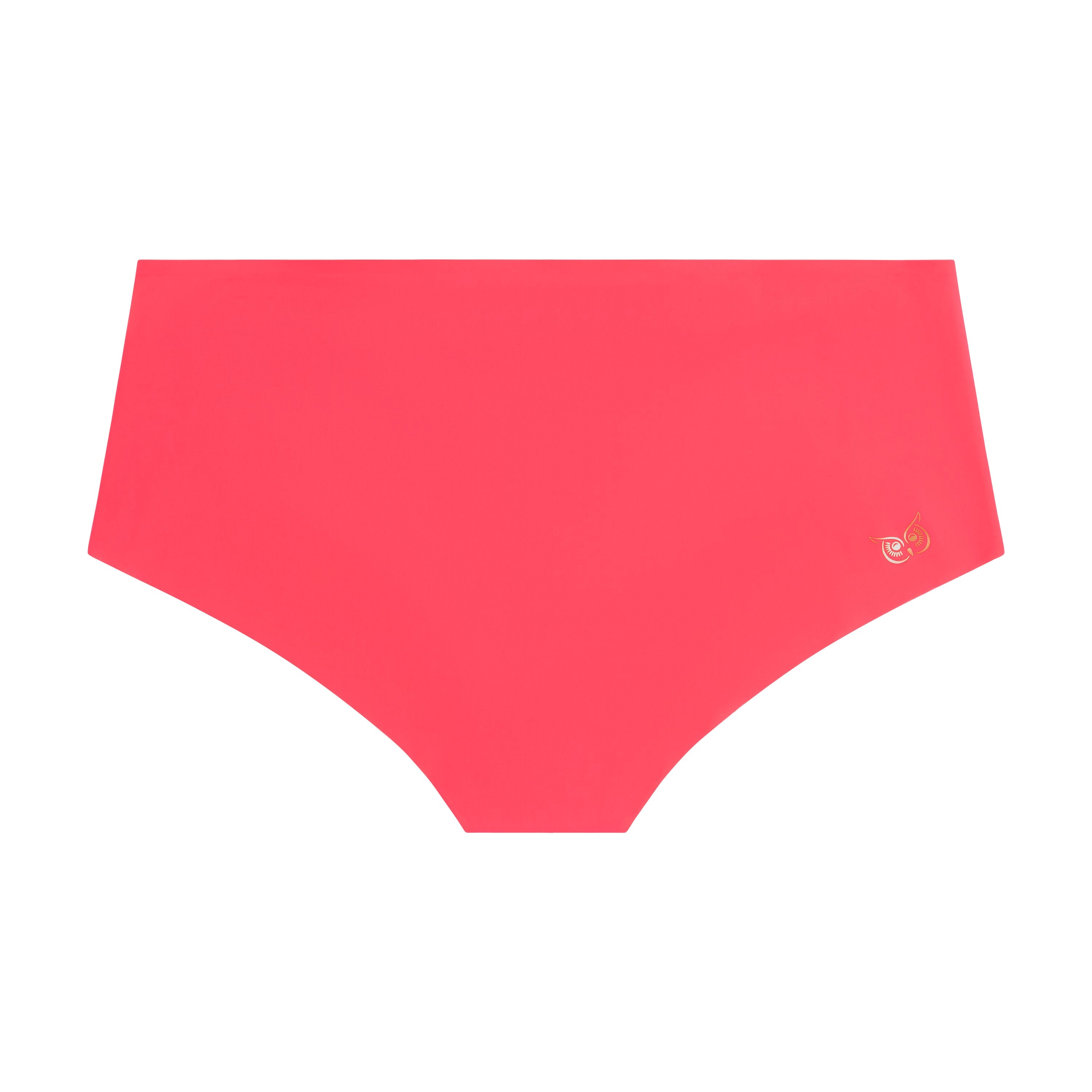 A pair of calypso coral soft seamless briefs with lace detailing white background.