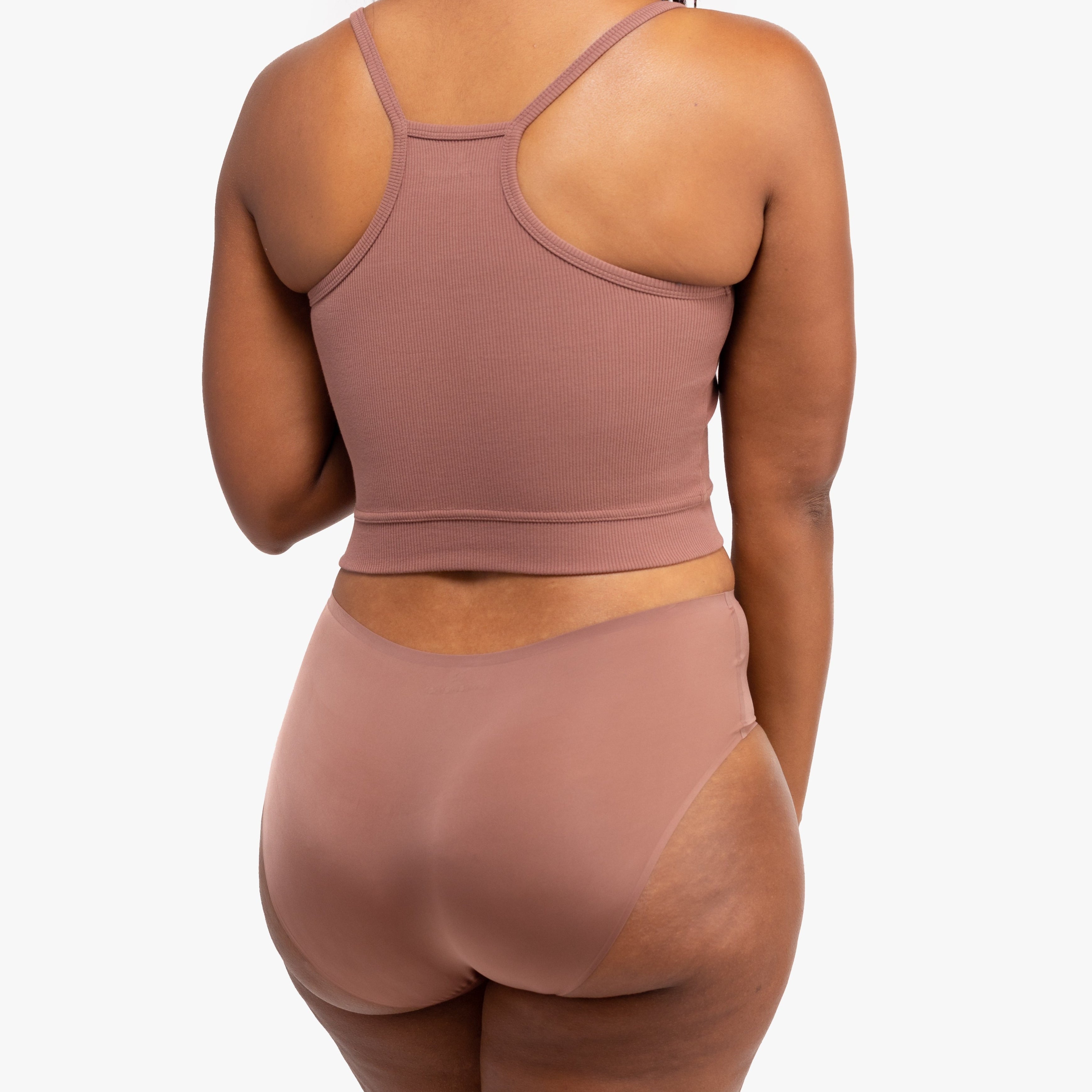 Model wearing the Toffee No-Brainer Brief against a white background