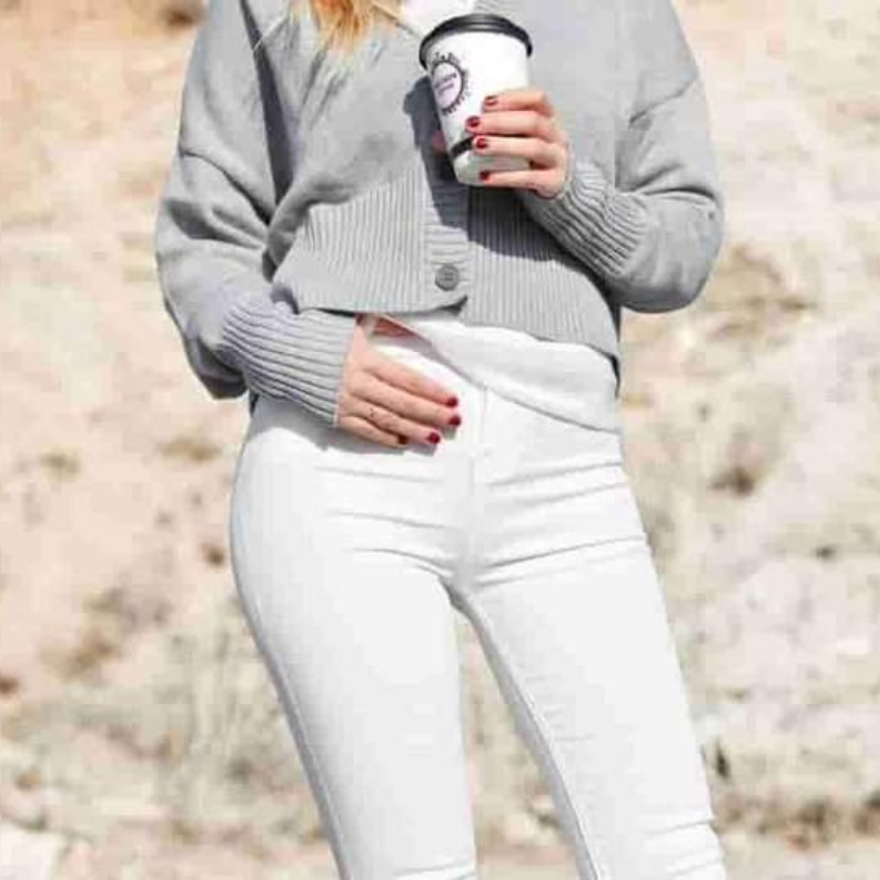 White sweater 2025 grey pants