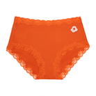 Spcy Orange Soft Silk Brief with Flower detail on white background