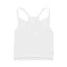 A white bralette with thin straps and a ribbed texture on white background