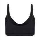 A Tap Shoe Black underwire-free soft bra with adjustable straps and removable cup inserts on white background.