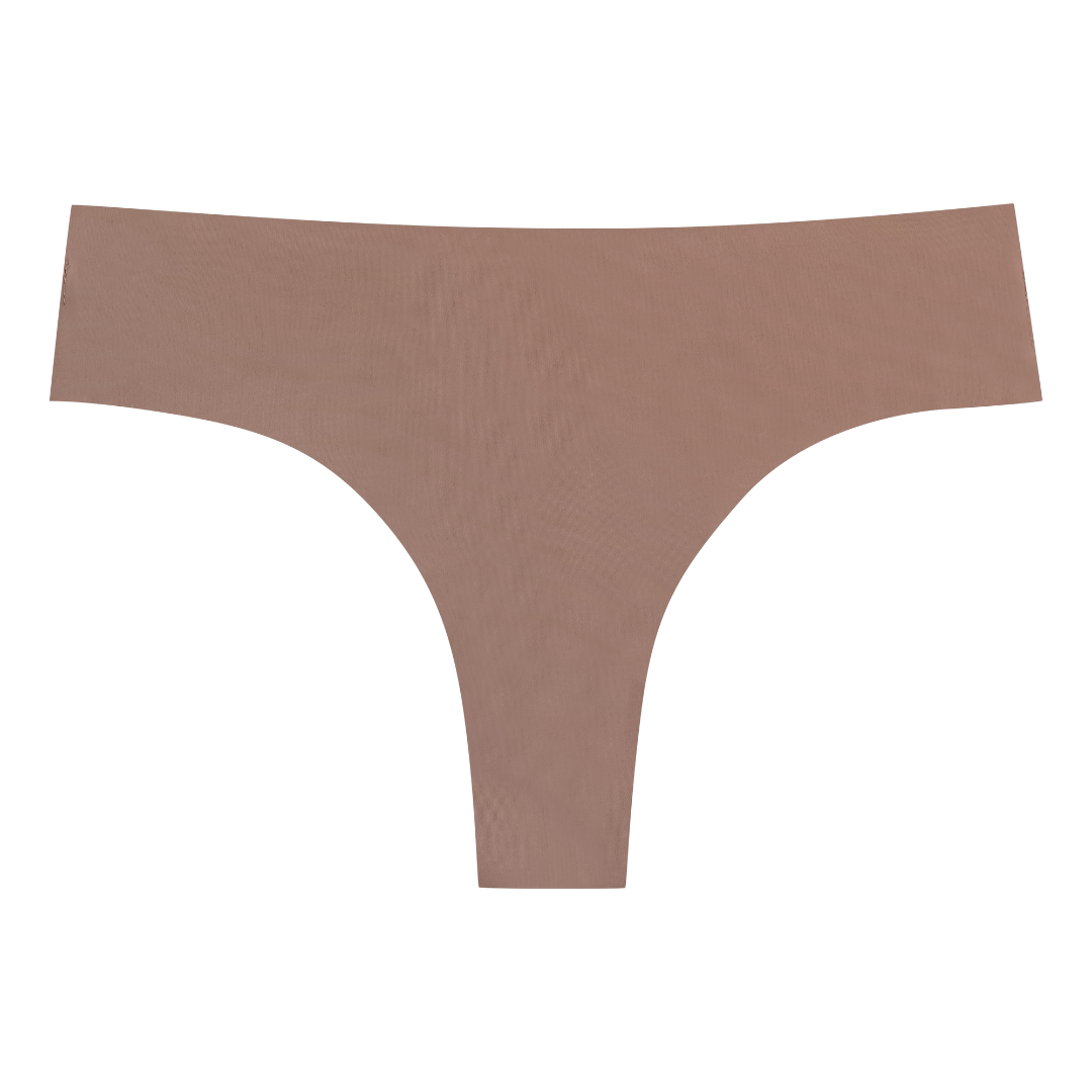 A toffee soft seamless thong underwear on white background.