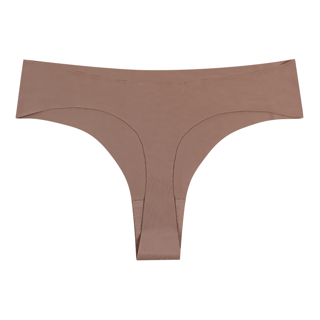 A toffee soft seamless thong underwear on white background.