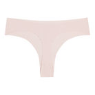 A soft seamless rose quartz thong underwear with an embroidered floral pattern in contrasting colors.