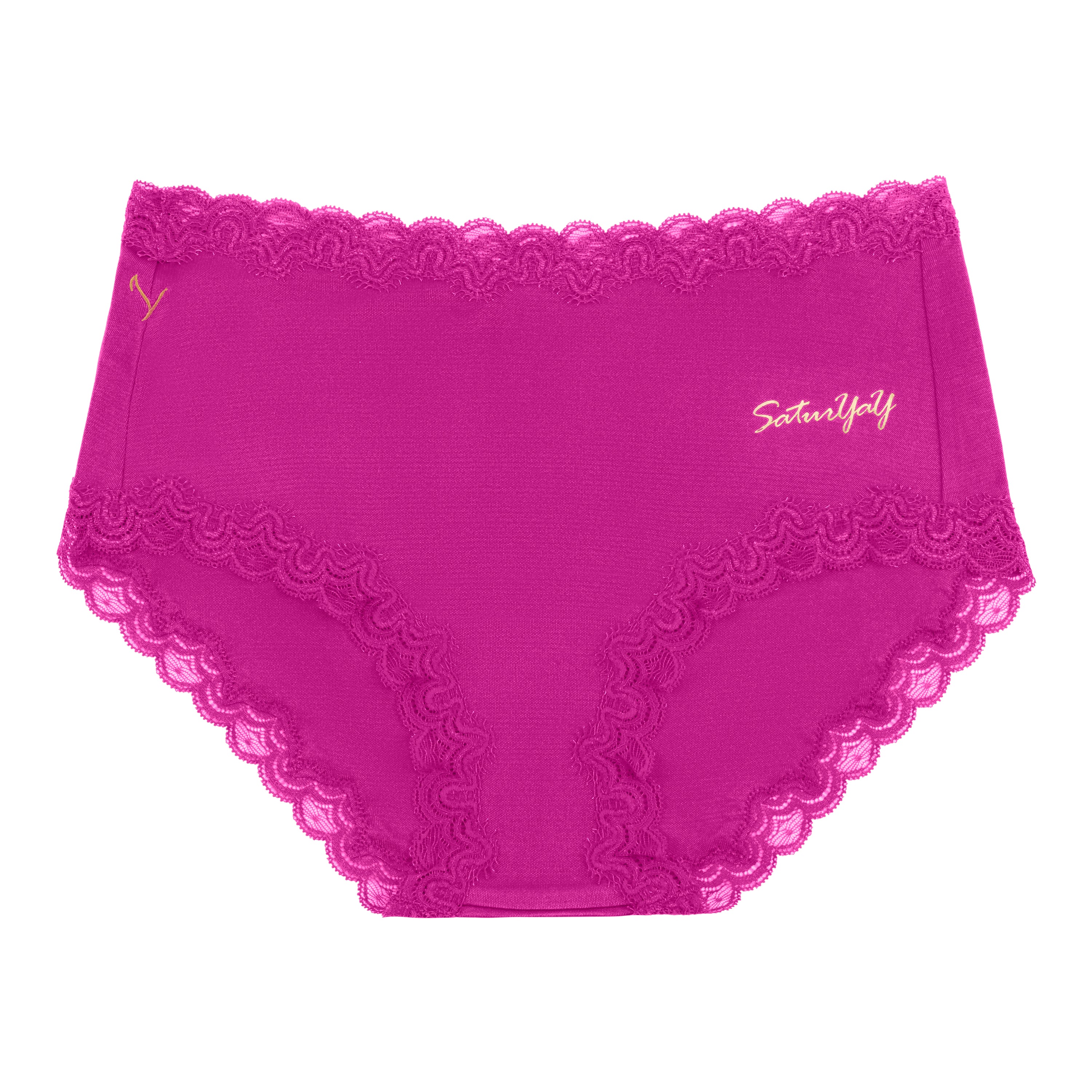 Still life of Soft Silk 'SaturYaY' Brief against a white background.