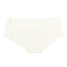 A pair of white seamless mid-rise underwar with lace detail, made of a super lightweight technical fabric on white backround.