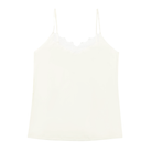 Winter White soft seamless lace-trimmed camisole against white background.