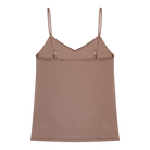 Toffee soft seamless camisole with adjustable spaghetti straps and a V-neckline on white background.