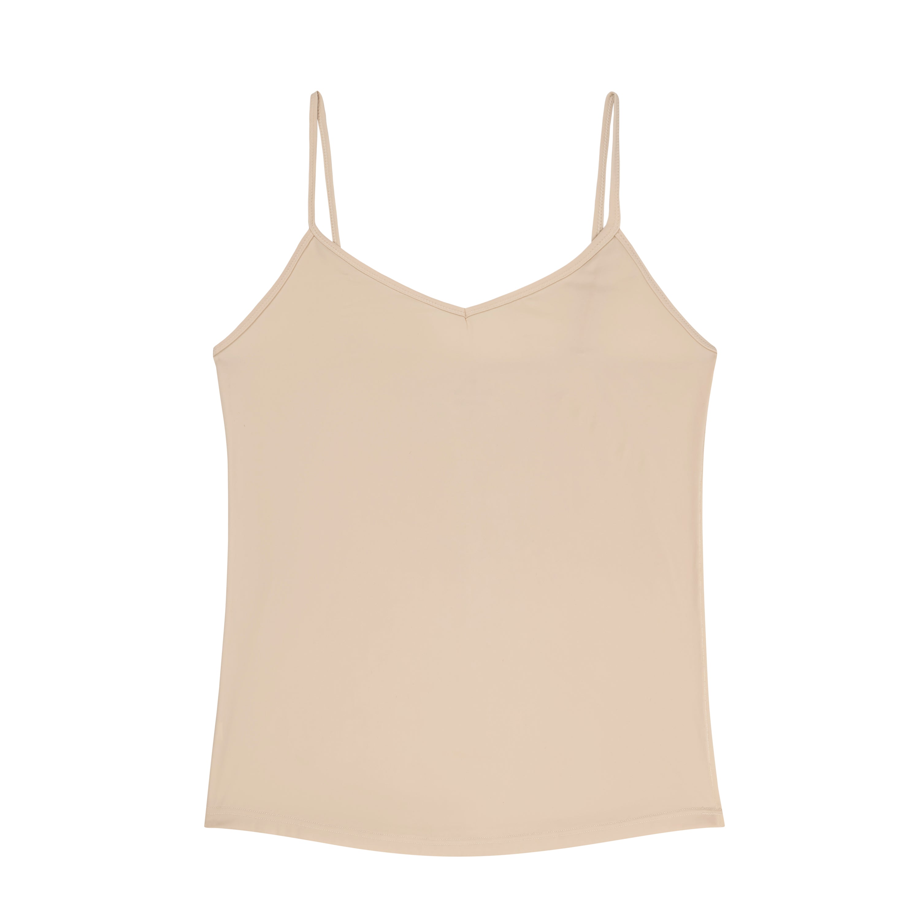 Smoke Grey soft seamless camisole with adjustable spaghetti straps and a V-neckline on white background.