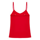 A red soft seamless camisole with adjustable spaghetti straps and a V-neckline.