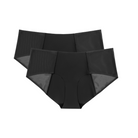 A two-pack of mid-rise, soft seamless with mesh underwear in tap shoe black color on white background.