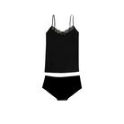 A tap shoe black soft seamless underwear briefs and cami set with lace details.