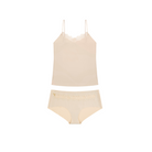 A smoke grey seamless underwear briefs and cami set with lace details.