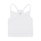 A white bralette with thin straps and a ribbed texture.