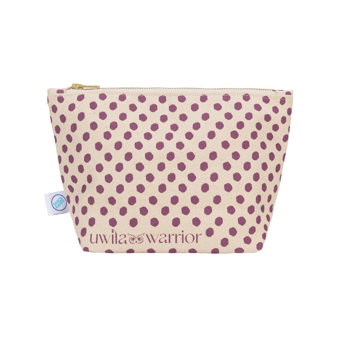Polka dot canvas bag on white background