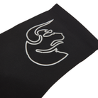 This image features a sleek, black thong with a distinctive metallic gold decal of a zodiac sign on the waistband. The thong is designed with a cotton gusset for superior hygiene and is constructed with thermowelded side seams and removable tags for comfort.