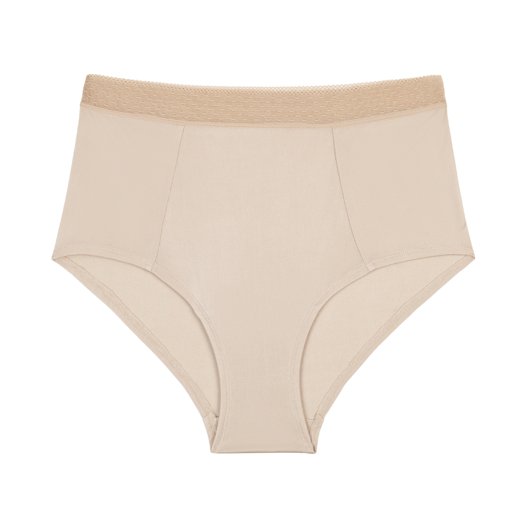 Smoke Grey high-waisted silk brief on a white background.
