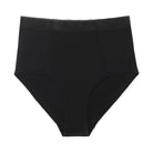 Still life of Uwila Warrior HIgh-Waist Silk Briefs Underwear in Tap Shoe Black on White Background