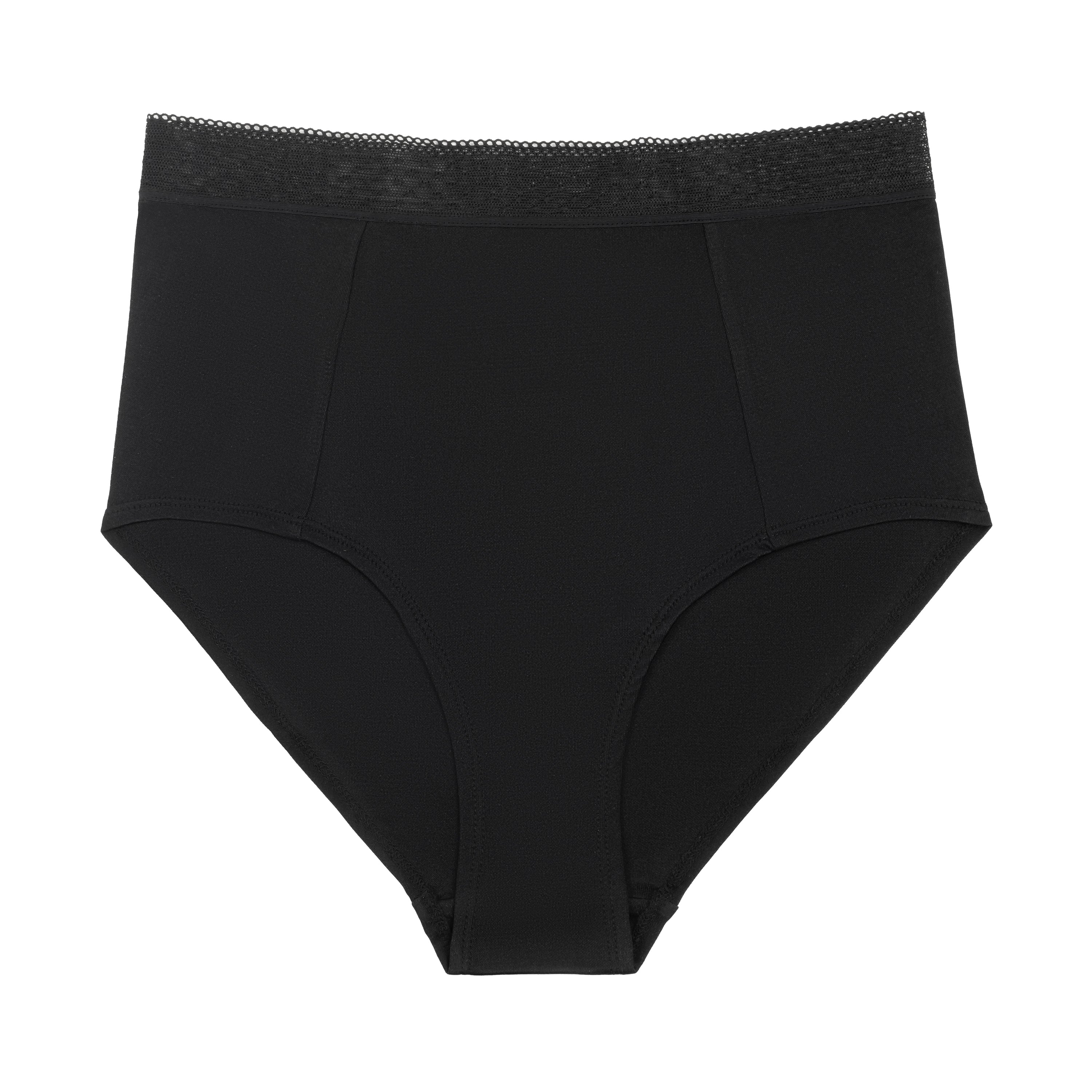 Still life of Uwila Warrior HIgh-Waist Silk Briefs Underwear in Tap Shoe Black on White Background