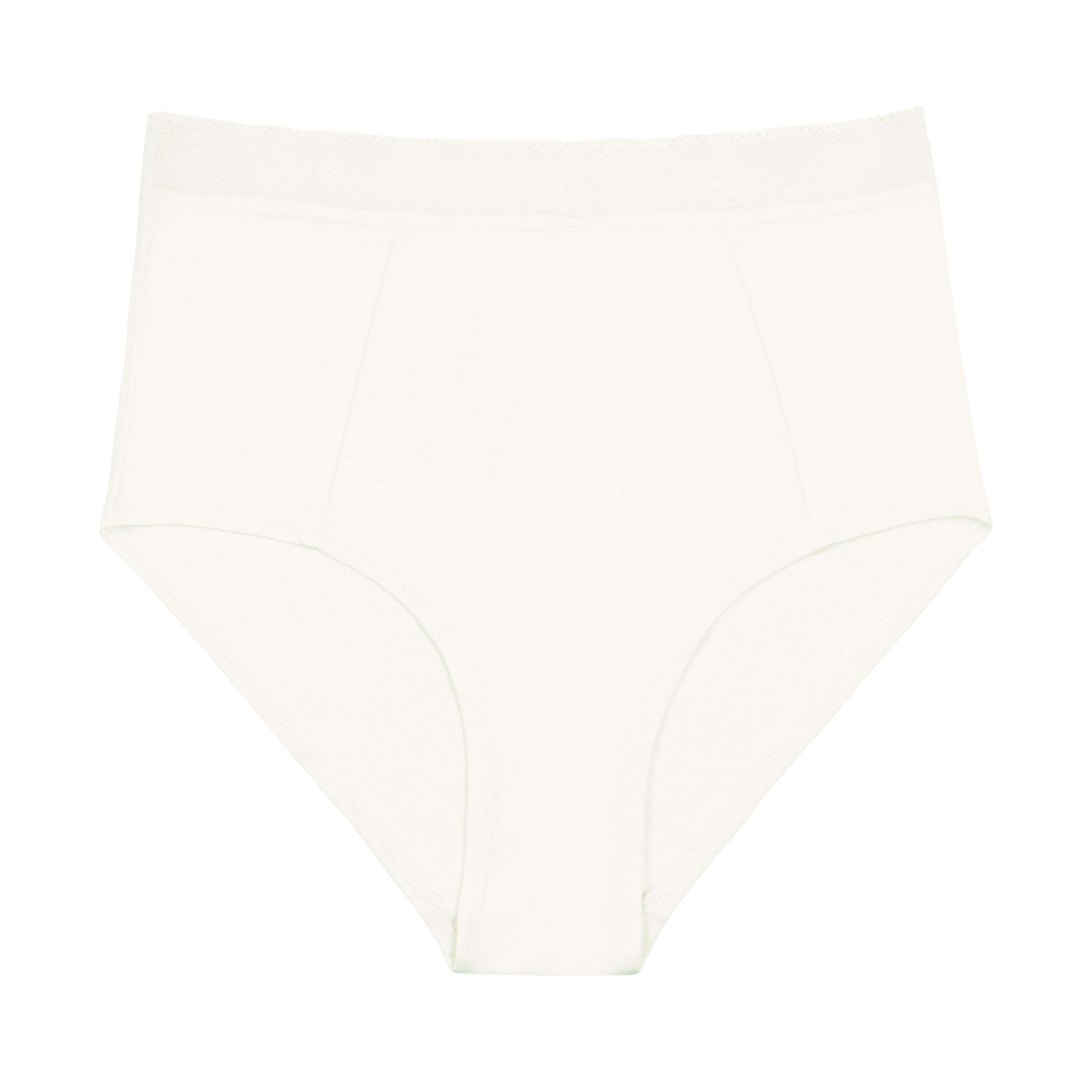 Still life of Uwila Warrior HIgh-Waist Silk Briefs Underwear in Winter White on White Background