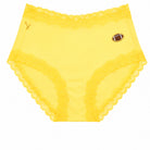 Uwila Warrior Soft Silk Brief in Lemon Zest with Embroidered Football patch on white background. 