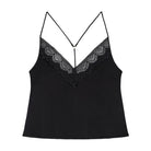 Black silk charmeuse  lace-trimmed camisole on a white background