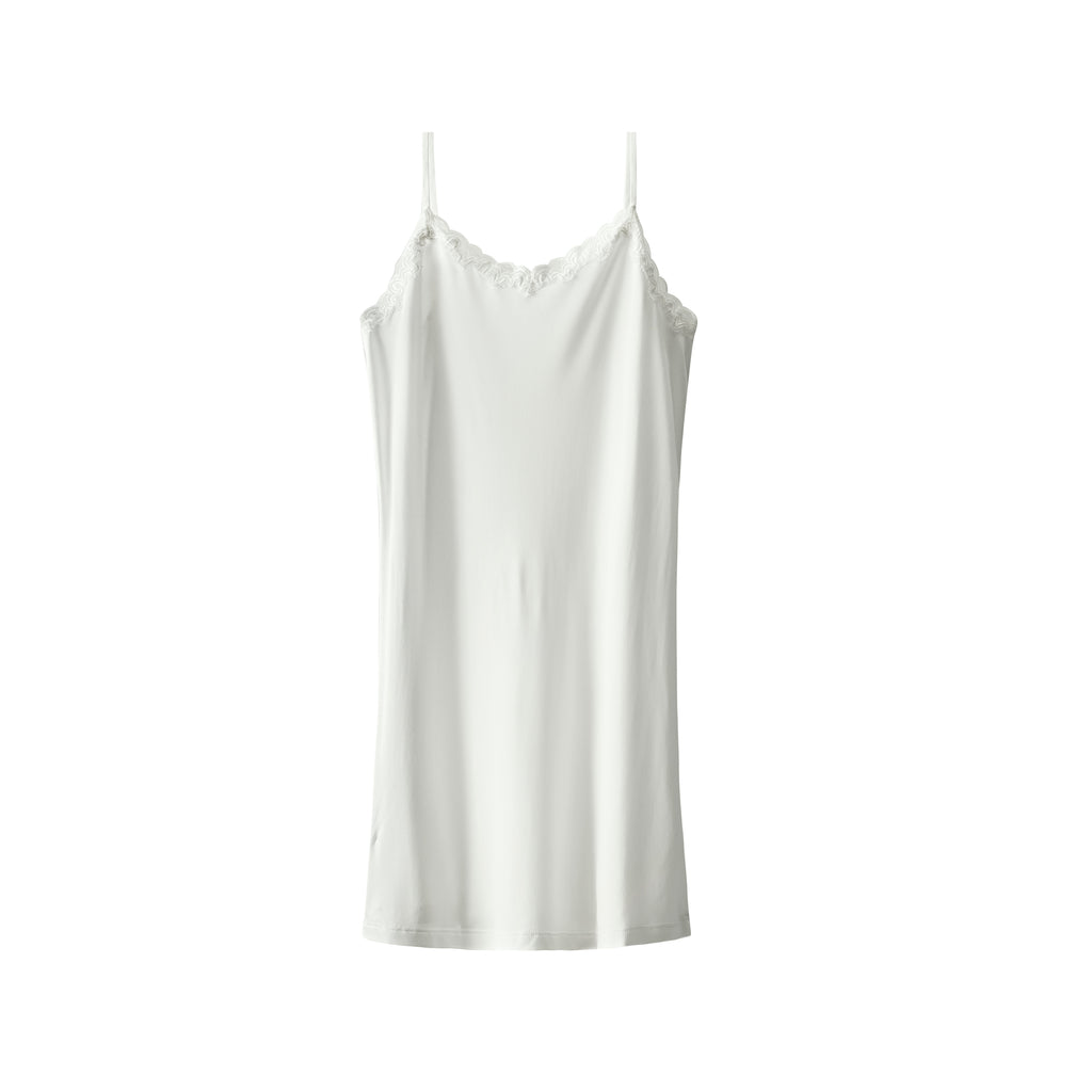 Still life of Uwila Warrior Silk Blend Slip  in Soft White on White Background