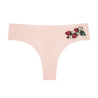 Rose Quartz Soft Seamless Thong with Strawberry Embroidery on white background