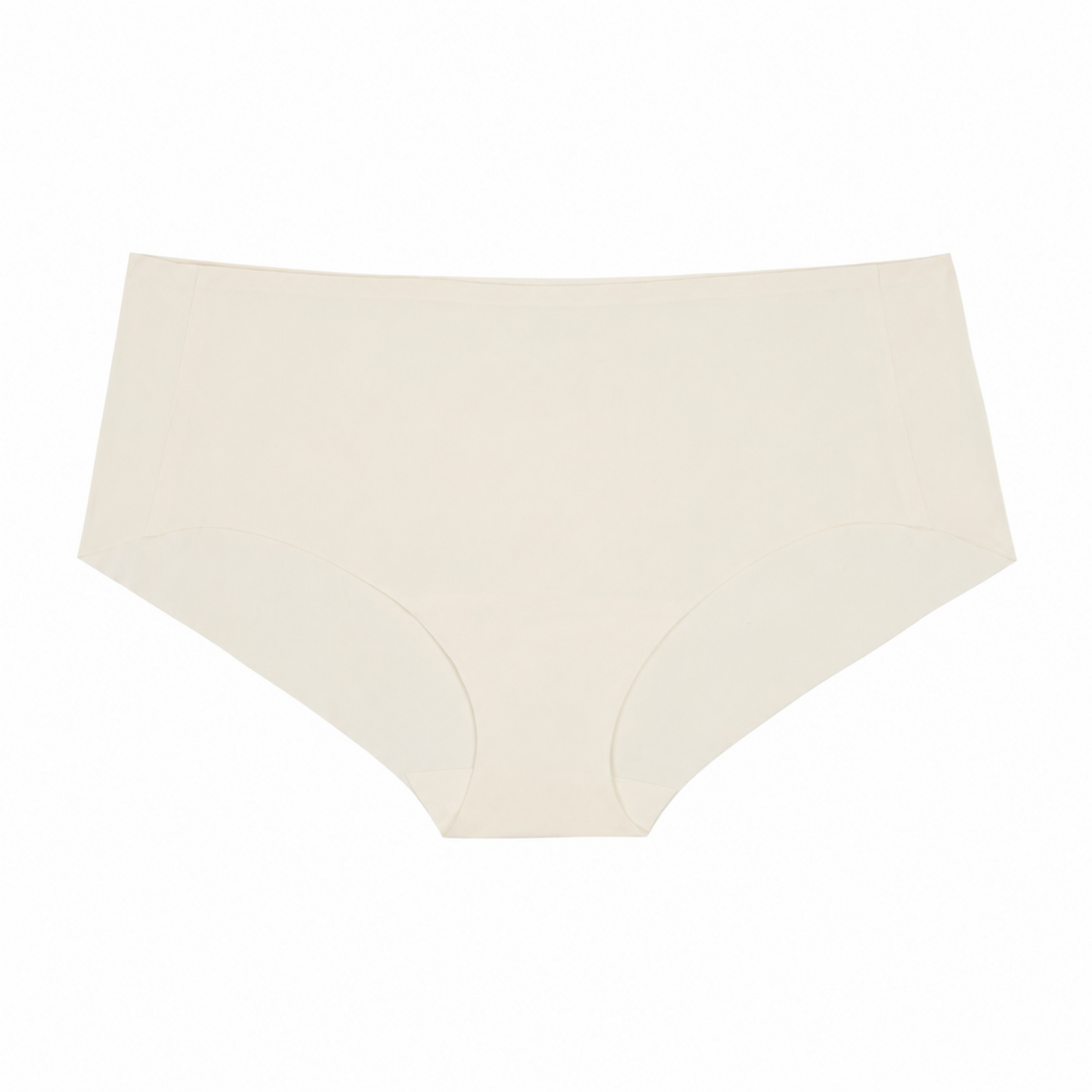 A pair of seamless  briefs in a solid winter white displayed flat against a plain white background.
