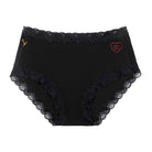 Uwila Warrior Tap Shoe Black Soft Silk Briefs with Lace featuring heart decal on white background