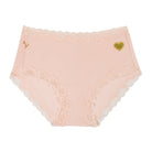 Rose Quartz soft silk brief with heart detail on a white background