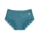 Uwila Warrior Soft Silk Briefs in Storm Blue with Lime patch on white background.