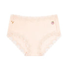 Flay Lay of Uwila Warrior Soft Silk Rose Quartz Briefs with Peach Embroidered Patch