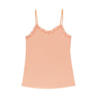 Still life of Uwila Warrior Soft Silks Camisole in Papaya Punch on White Background