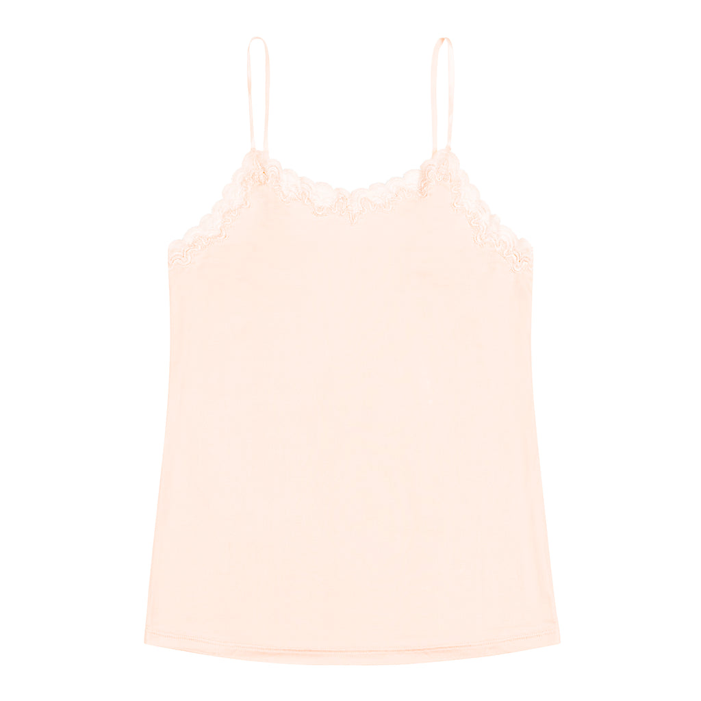 Still life of Uwila Warrior Soft Silks Camisole  in Rose Quartz on White Background