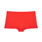 Still life of Uwila Warrior Soft Silk Sleep Shorts  in Fiery Red on White Background
