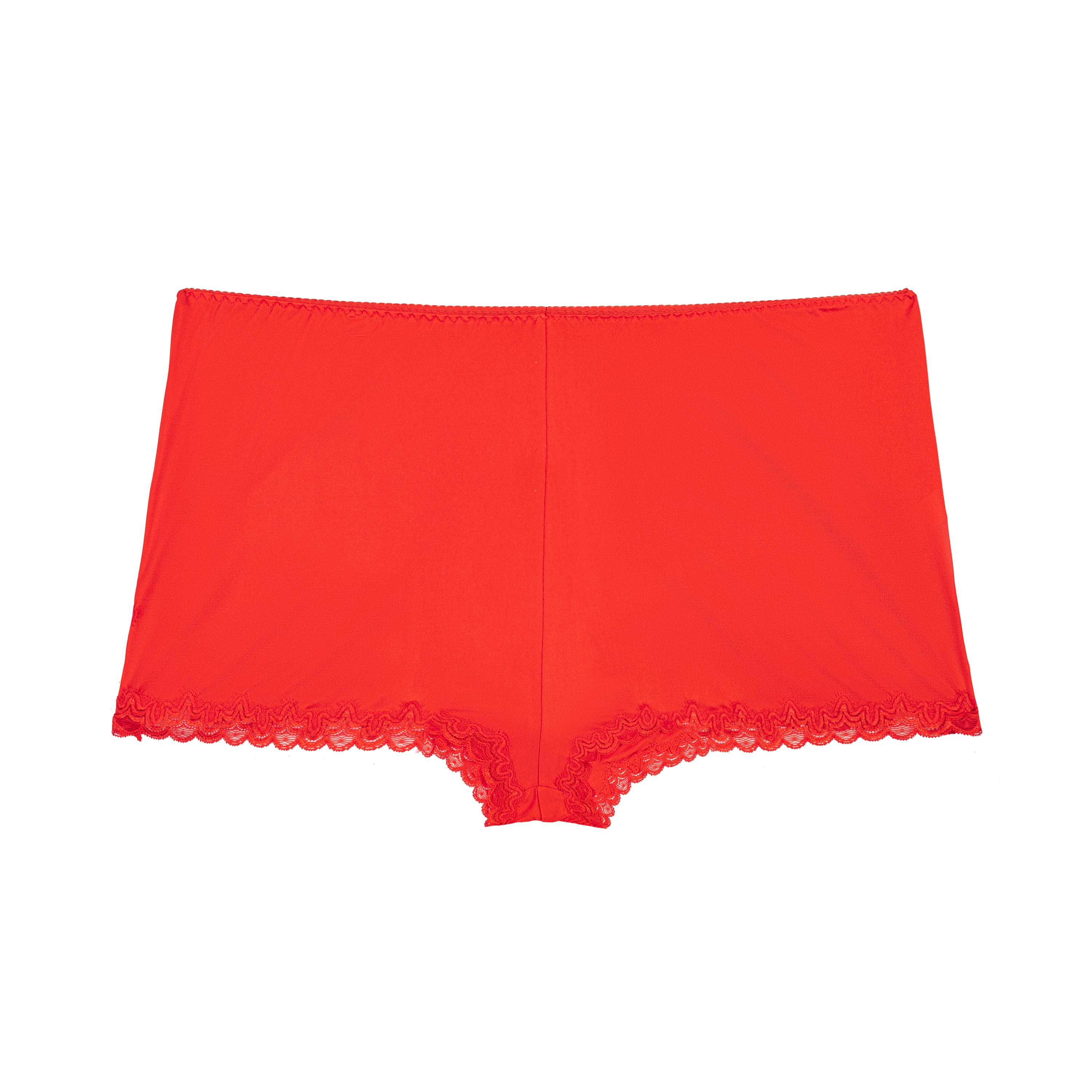 Still life of Uwila Warrior Soft Silk Sleep Shorts  in Fiery Red on White Background