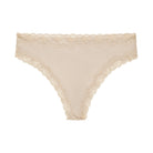 Still life of Uwila Warrior Soft Silks Thong Underwear in Smoke Grey on White Background