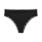 Still life of Uwila Warrior Soft Silks Thong Underwear in Tap Shoe Black on White Background