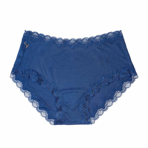  Still life of Uwila Warrior Soft Silks Briefs Underwear in Estate Blue on White Background